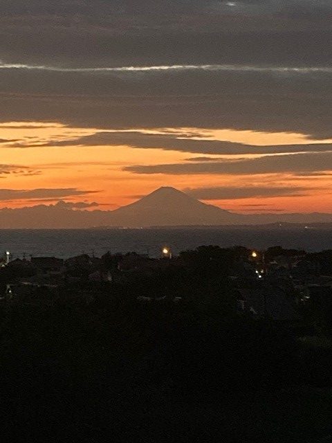 夕方の富士山と海